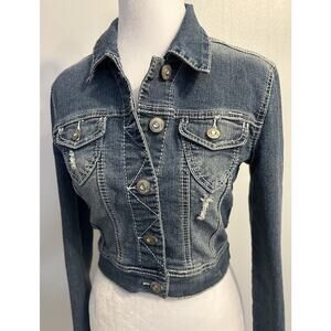 Y2K Cropped Jean Jacket Women's S Western Rhinestone Bling Sexy Hipster Country